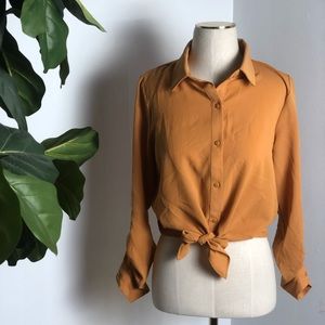 “Active USA” yellow – brown button up crop top
